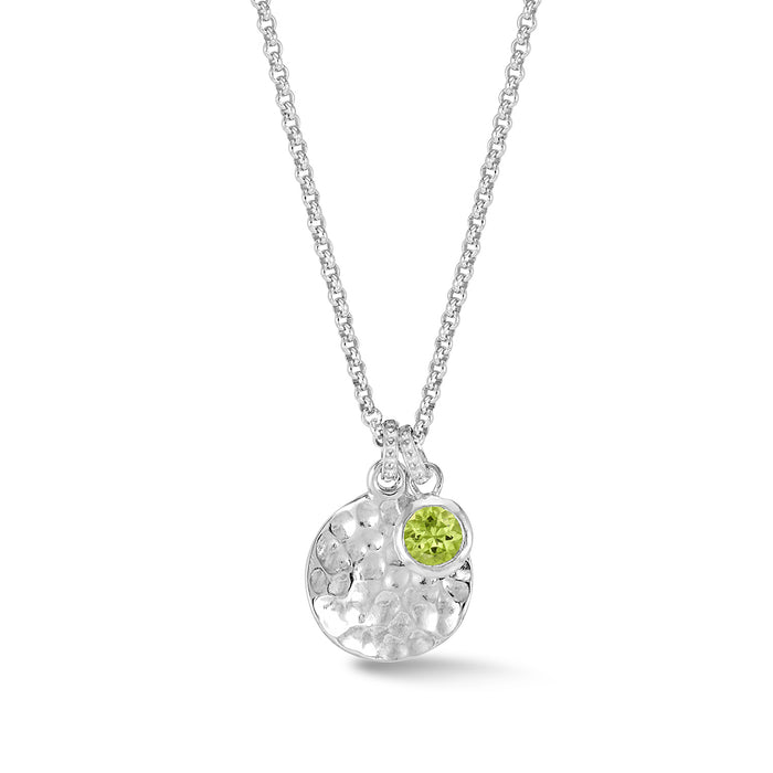 dower & hall Hammered Disc & 5mm Peridot Array Pendant
