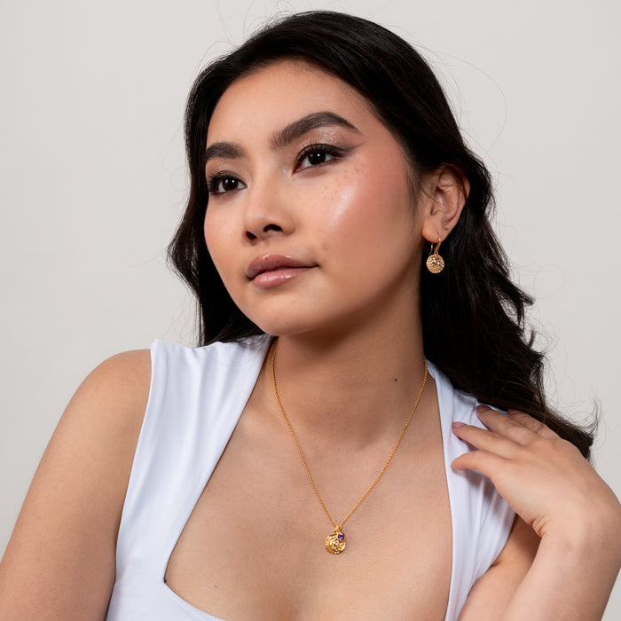 Dower & Hall Hammered Disc & Amethyst Array Earrings