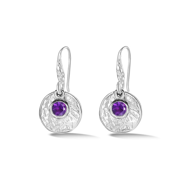 dower & hall Hammered Disc & Amethyst Array Earrings