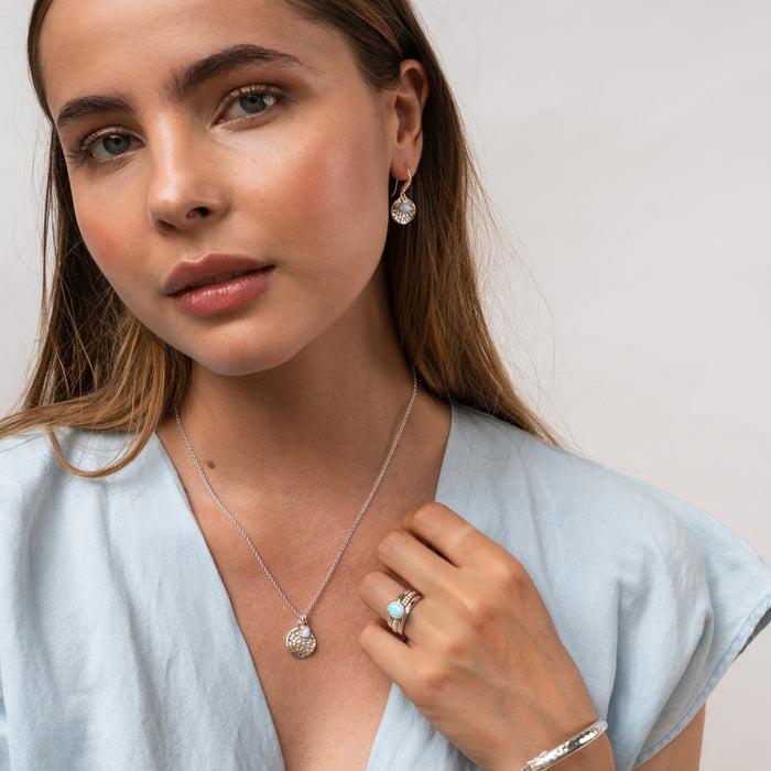 Dower & Hall Hammered Disc & Opal Array Drop Earrings