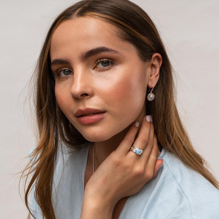 Dower & Hall Hammered Disc & Opal Array Drop Earrings