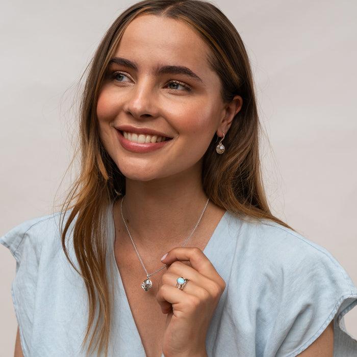 Dower & Hall Hammered Disc & Opal Array Drop Earrings