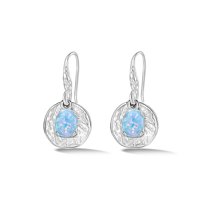 dower & hall Hammered Disc & Opal Array Drop Earrings