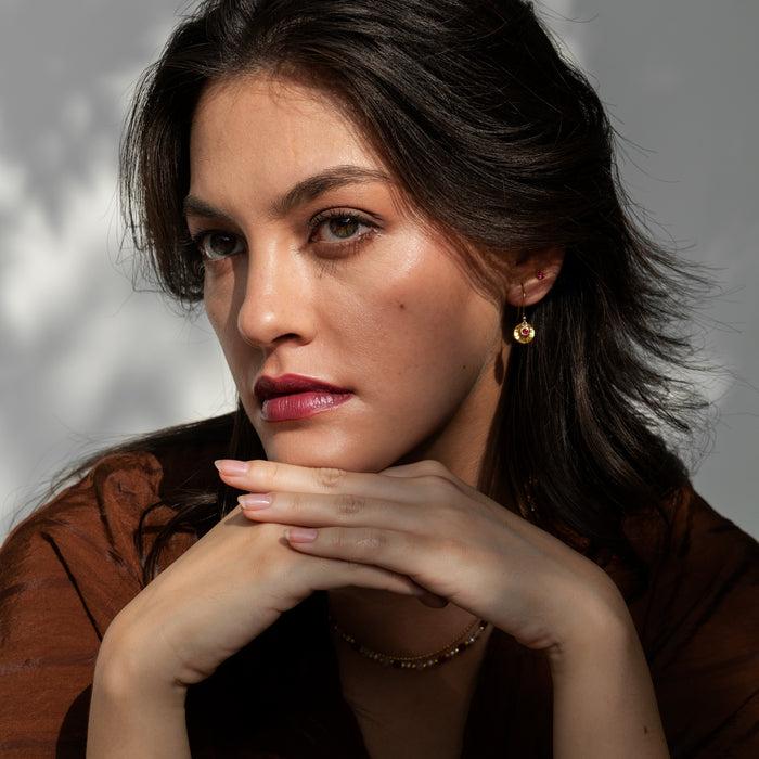 Dower & Hall Hammered Disc & Ruby Array Earrings