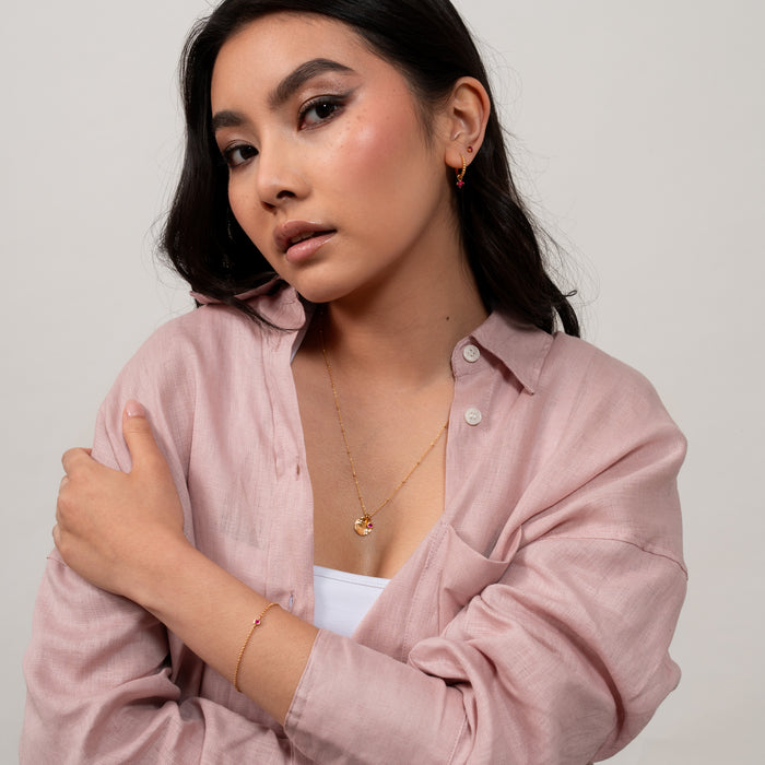 Dower & Hall Hammered Disc & Ruby Array Necklace