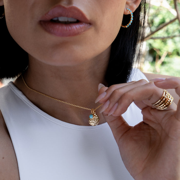 Dower & Hall Hammered Disc & Turquoise Array Pendant