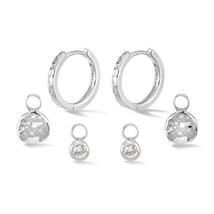 Dower & Hall Hammered Hoops Disc & Dewdrop Set