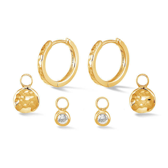 dower & hall Hammered Hoops Disc & Dewdrop Set