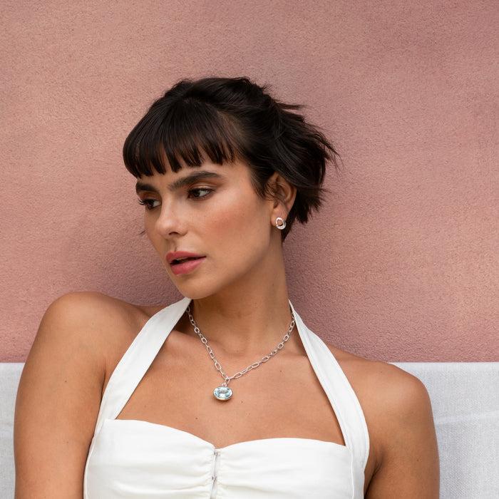 Dower & Hall Large Oval Blue Topaz Array Pendant