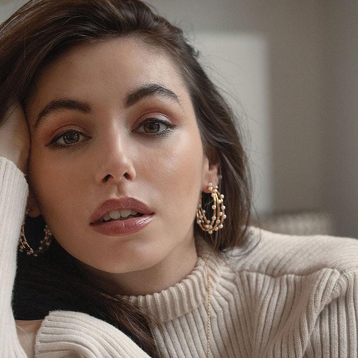 Dower & Hall Large Triple Row Waterfall Pearl Hoops