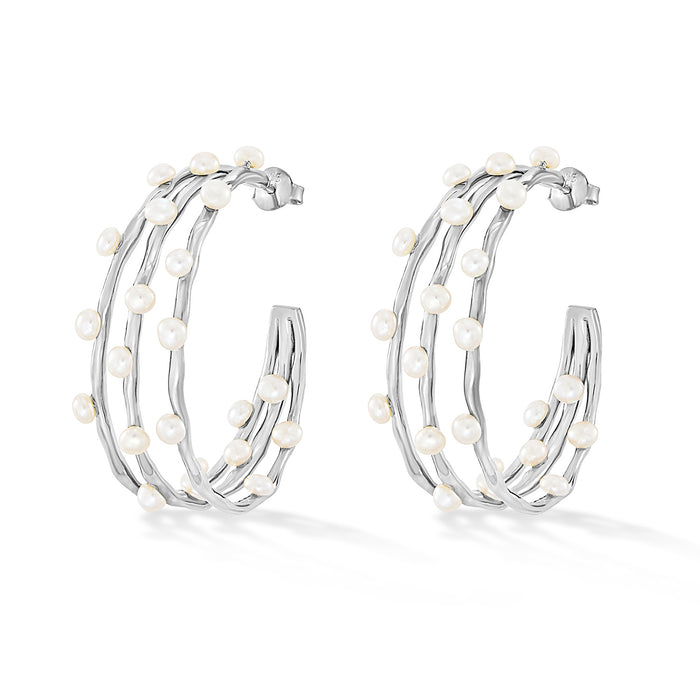 Dower & Hall Large Triple Row Waterfall Pearl Hoops