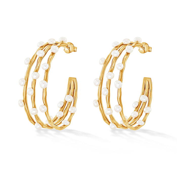 dower & hall Large Triple Row Waterfall Pearl Hoops