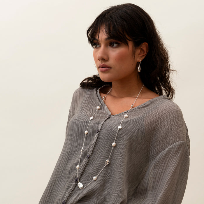 Dower & Hall Long Baroque Pearl & Pebble Necklace