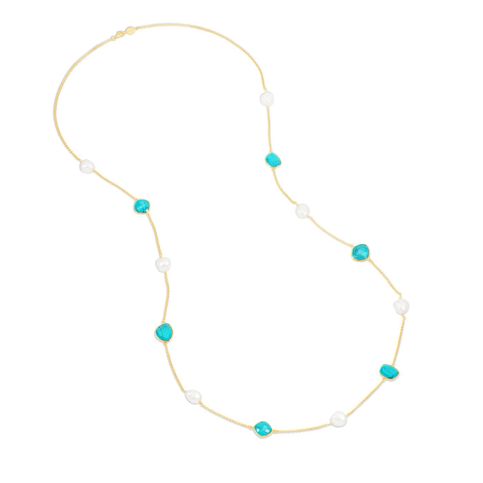 Dower & Hall Long Turquoise & Baroque Pearl Necklace