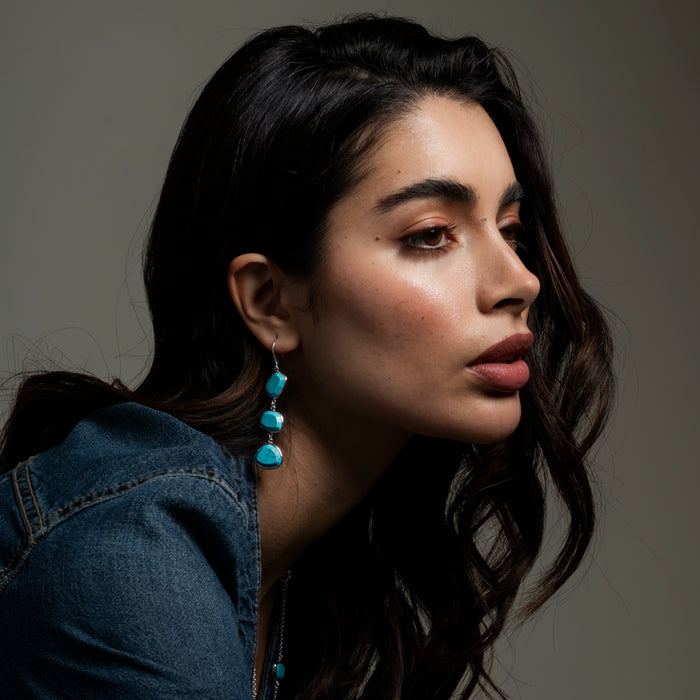 Dower & Hall Long Turquoise Pebble Drop Earrings