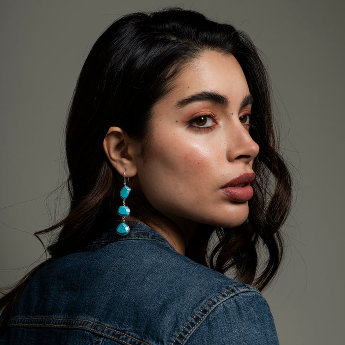 Dower & Hall Long Turquoise Pebble Drop Earrings