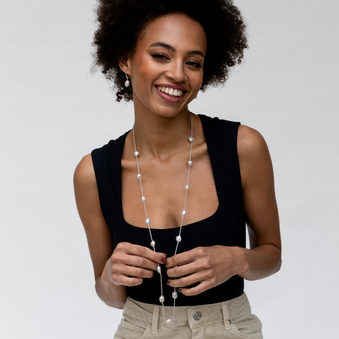 Dower & Hall Long White Baroque Pearl Chain Necklace