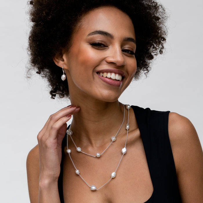 Dower & Hall Long White Baroque Pearl Chain Necklace