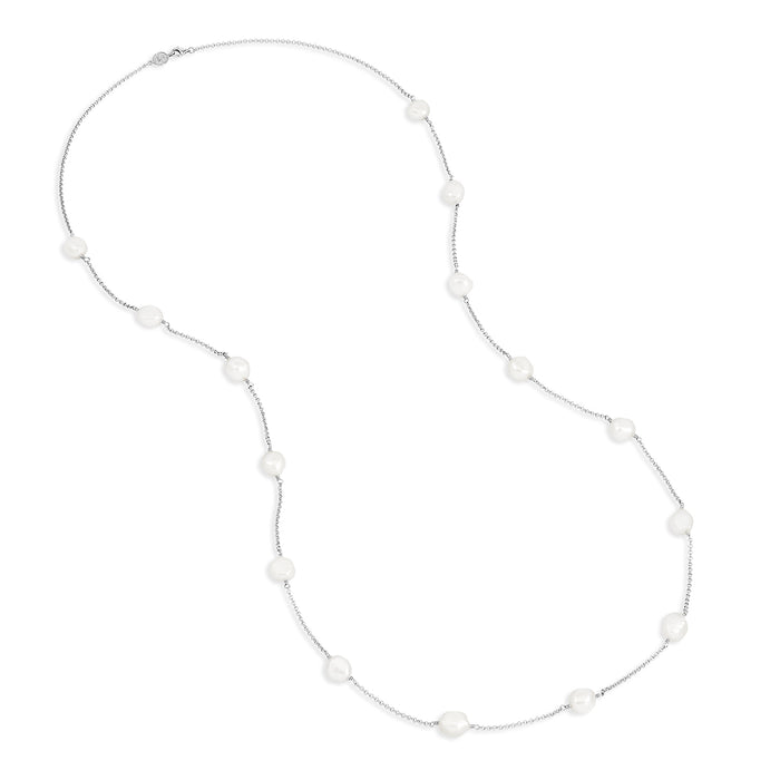 dower & hall Long White Baroque Pearl Chain Necklace