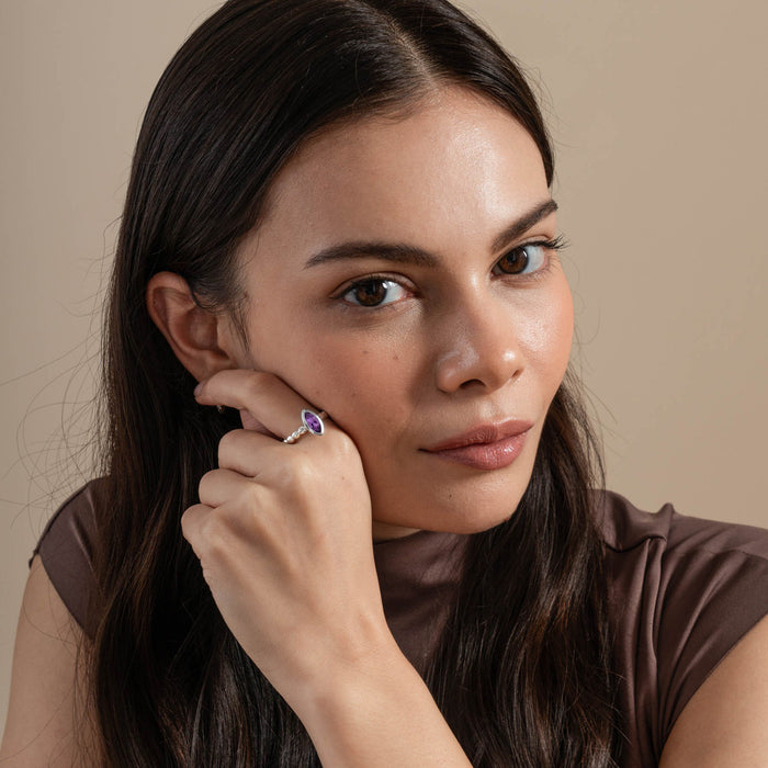 Dower & Hall Marquise Amethyst Dewdrop Twinkle Ring