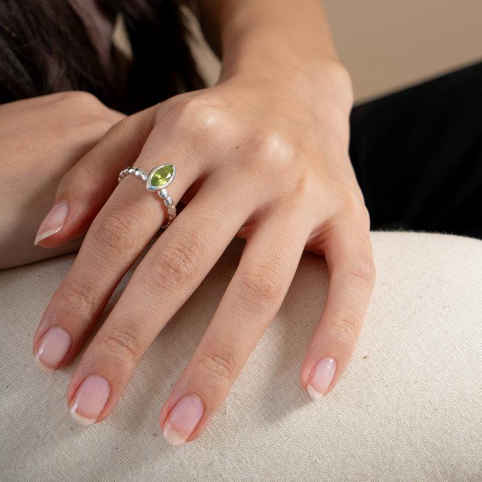Dower & Hall Marquise Peridot Dewdrop Twinkle Ring