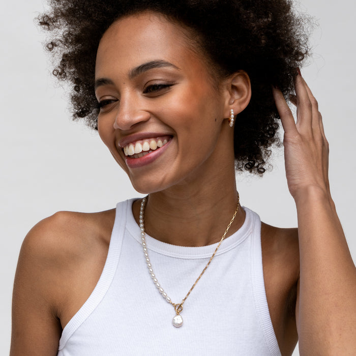 Dower & Hall Medium Timeless Pearl Huggie Hoops