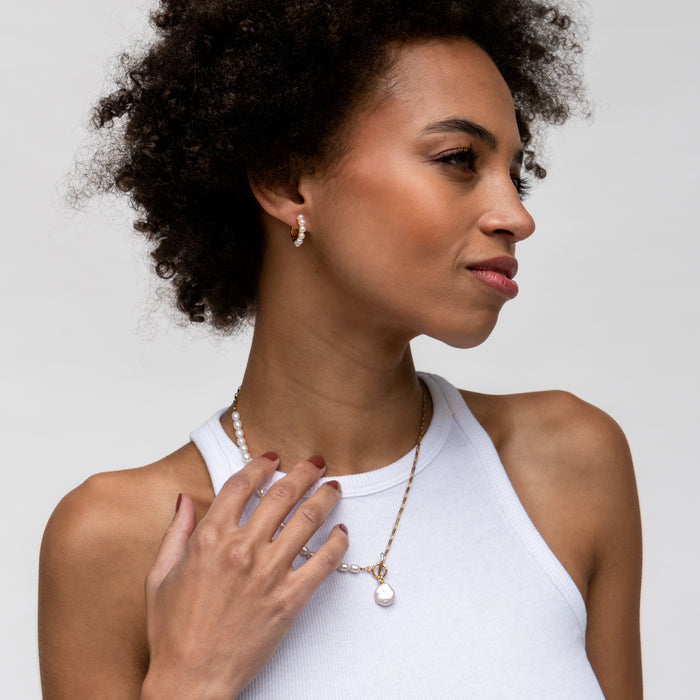 Dower & Hall Medium Timeless Pearl Huggie Hoops