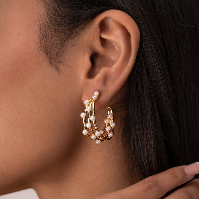 Dower & Hall Medium Triple Row Waterfall Pearl Hoops