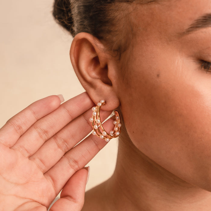 Dower & Hall Medium Triple Row Waterfall Pearl Hoops