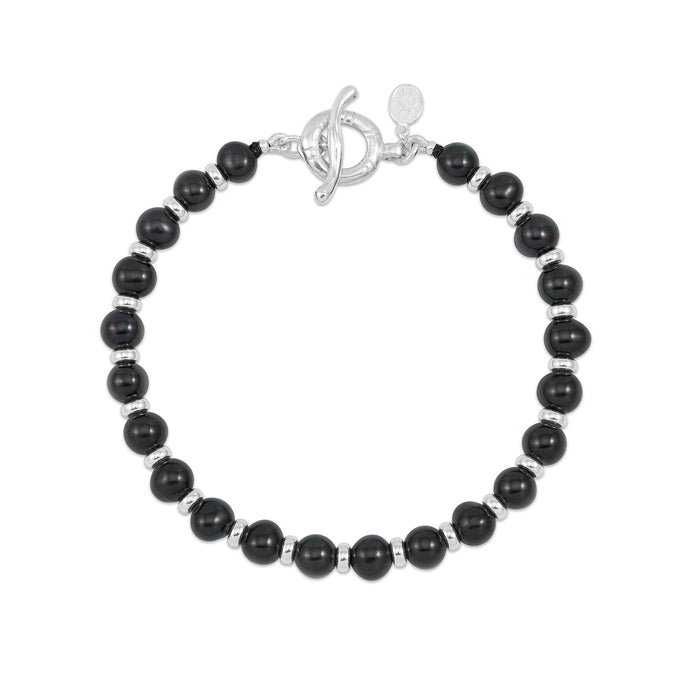 dower & hall Men's Black Pearl Halo Bracelet