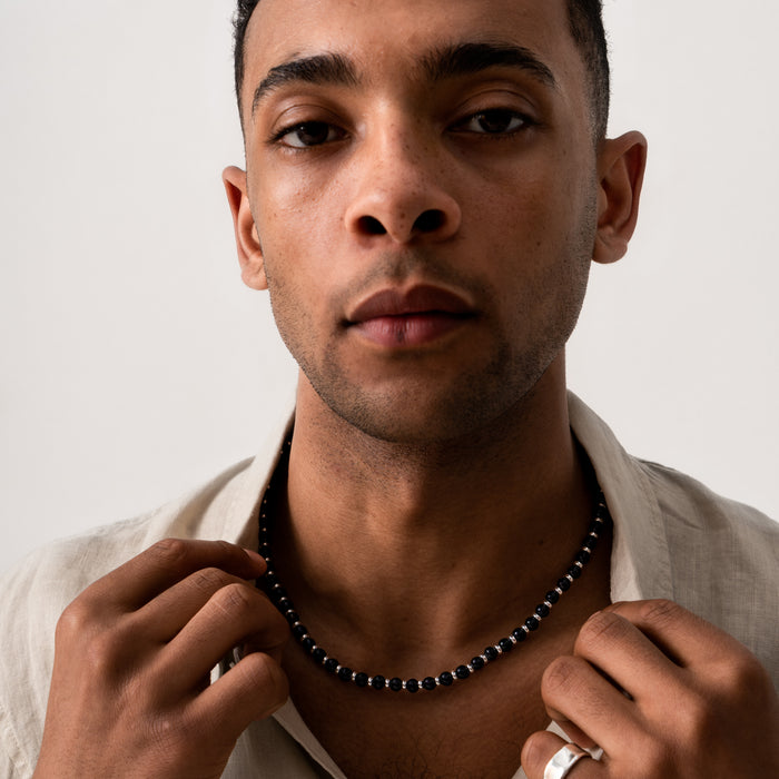 Dower & Hall Men's Black Pearl Halo Necklace