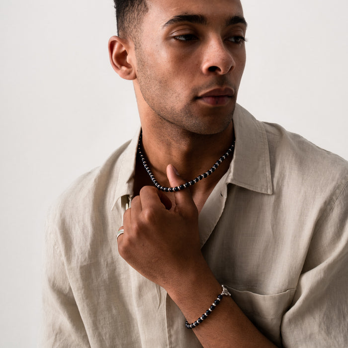 Dower & Hall Men's Black Pearl Halo Necklace