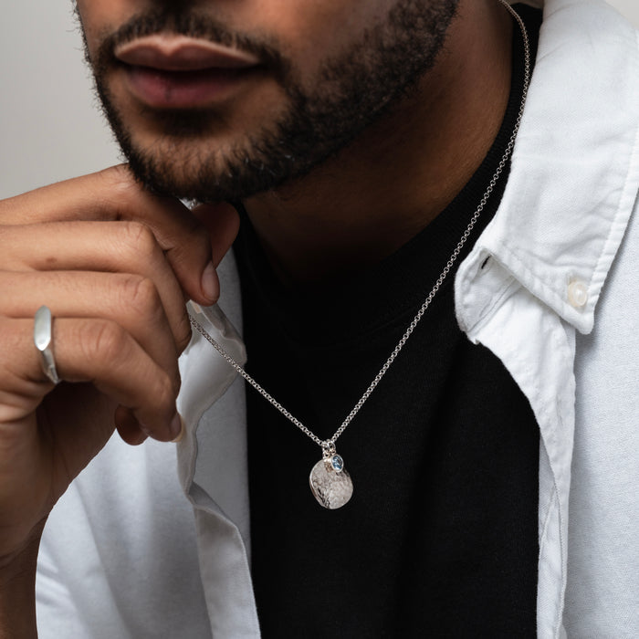 Dower & Hall Men's Disc & 5mm Blue Topaz Array Pendant