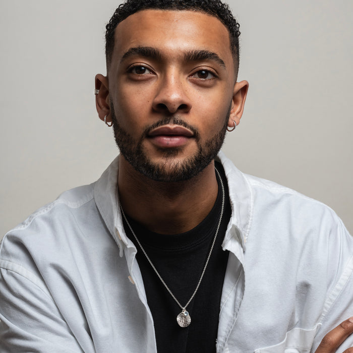 Dower & Hall Men's Disc & 5mm Blue Topaz Array Pendant