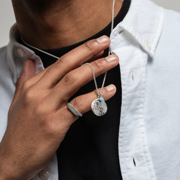 Dower & Hall Men's Disc & 5mm Turquoise Array Pendant