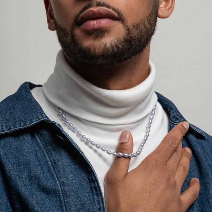 Dower & Hall Men's Oval Powder Blue Pearl Necklace