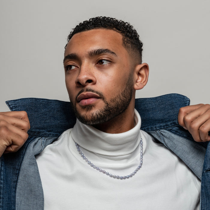 Dower & Hall Men's Oval Powder Blue Pearl Necklace