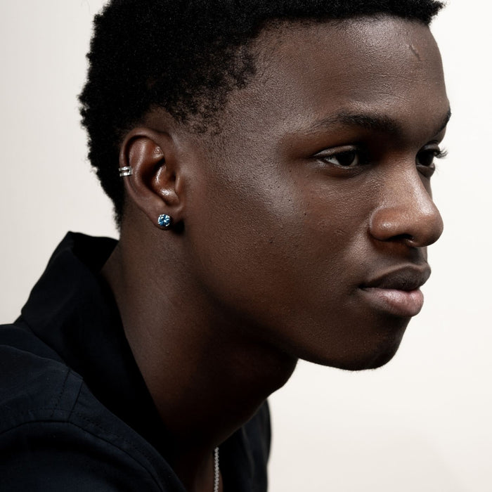 Dower & Hall Men's Single 6mm Aquamarine Stud