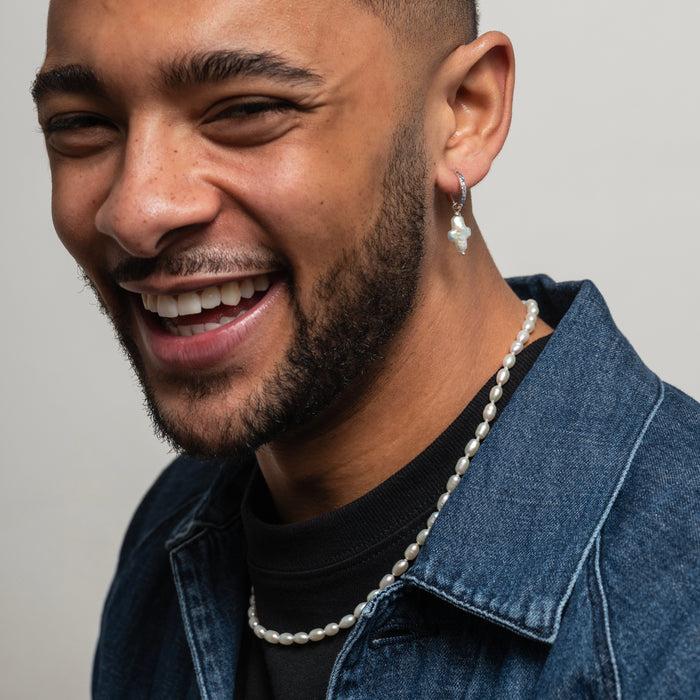 Dower & Hall Men's Single White Cross Pearl Hoop