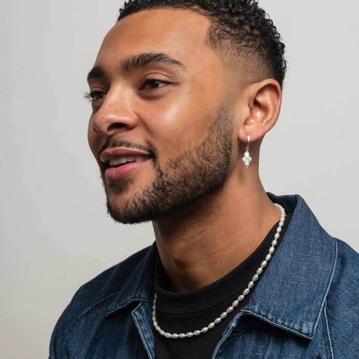 Dower & Hall Men's Single White Cross Pearl Hoop