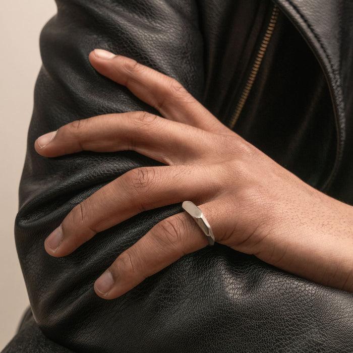 Dower & Hall Mens Long Pebble Signet Ring