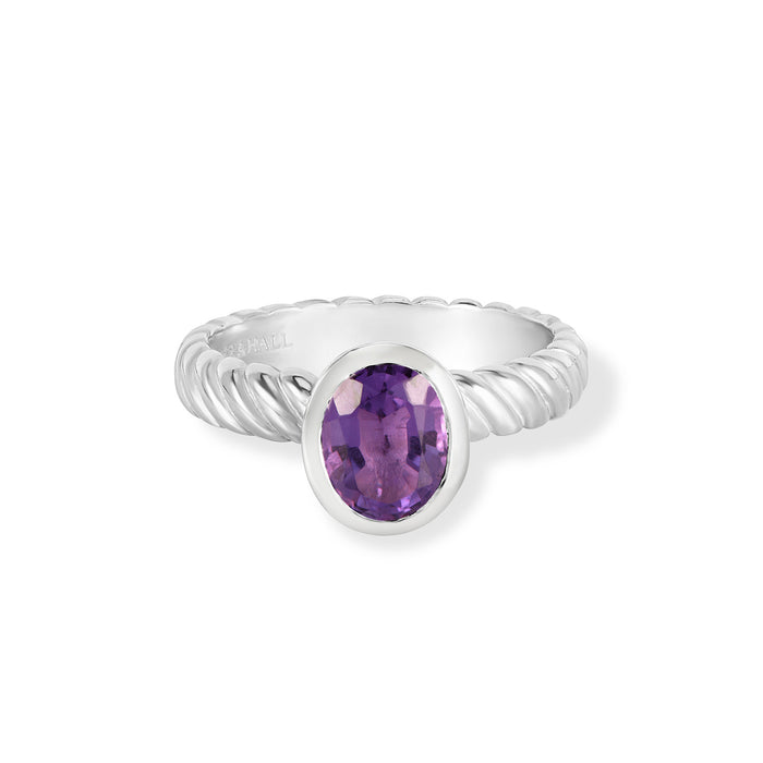 Dower & Hall Oval Amethyst Twist Twinkle Ring