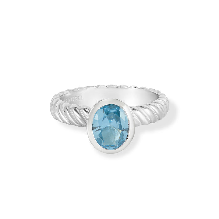 Dower & Hall Oval Blue Topaz Twist Twinkle Ring