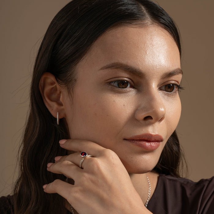 Dower & Hall Oval Garnet Granular Dotty Twinkle Ring