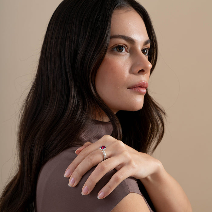 Dower & Hall Oval Garnet Twist Twinkle Ring