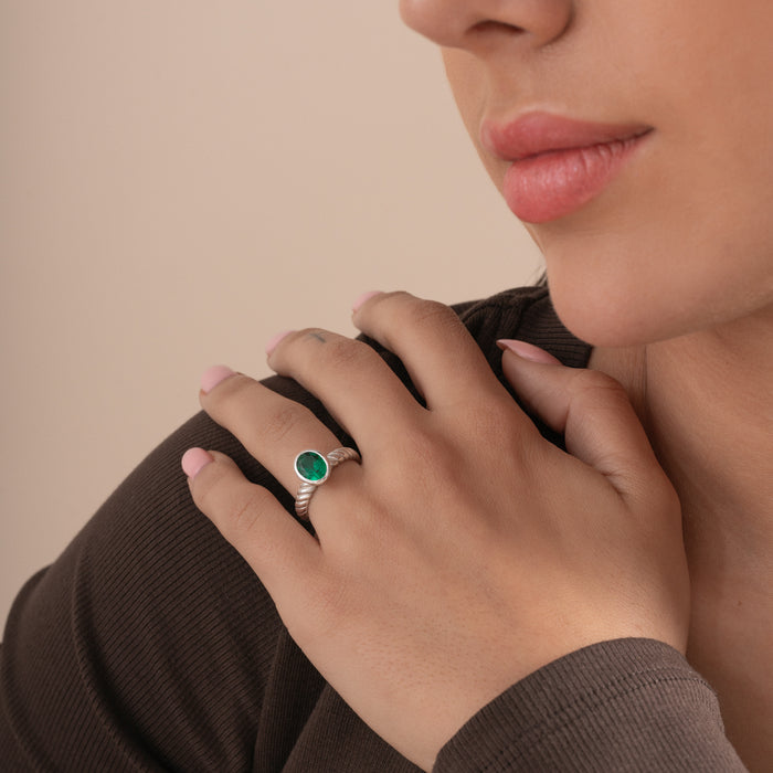 Dower & Hall Oval Green Garnet Twist Twinkle Ring