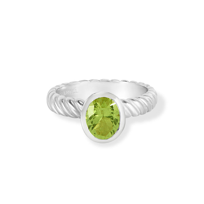 Dower & Hall Oval Peridot Twist Twinkle Ring