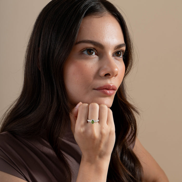 Dower & Hall Peridot Pear Twist Twinkle Ring