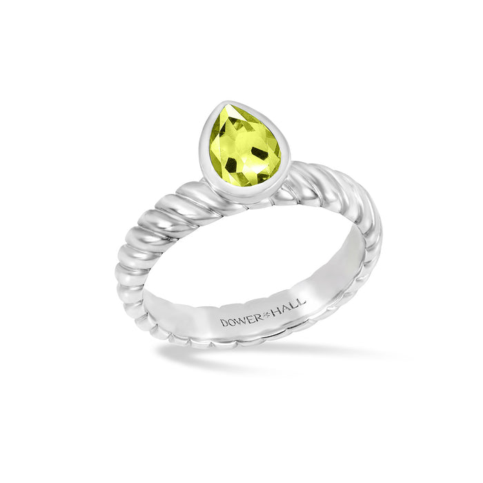 dower & hall Peridot Pear Twist Twinkle Ring