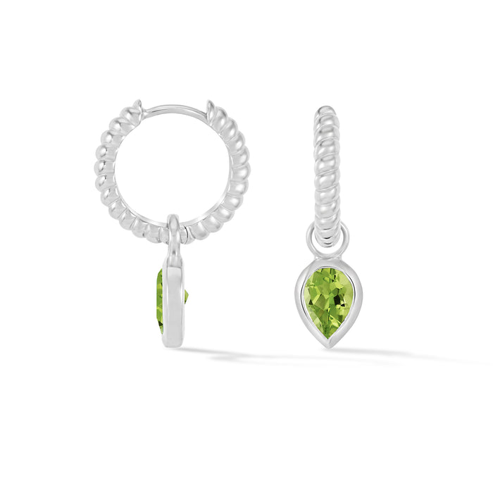 dower & hall Peridot Twist Huggie Charm Hoops